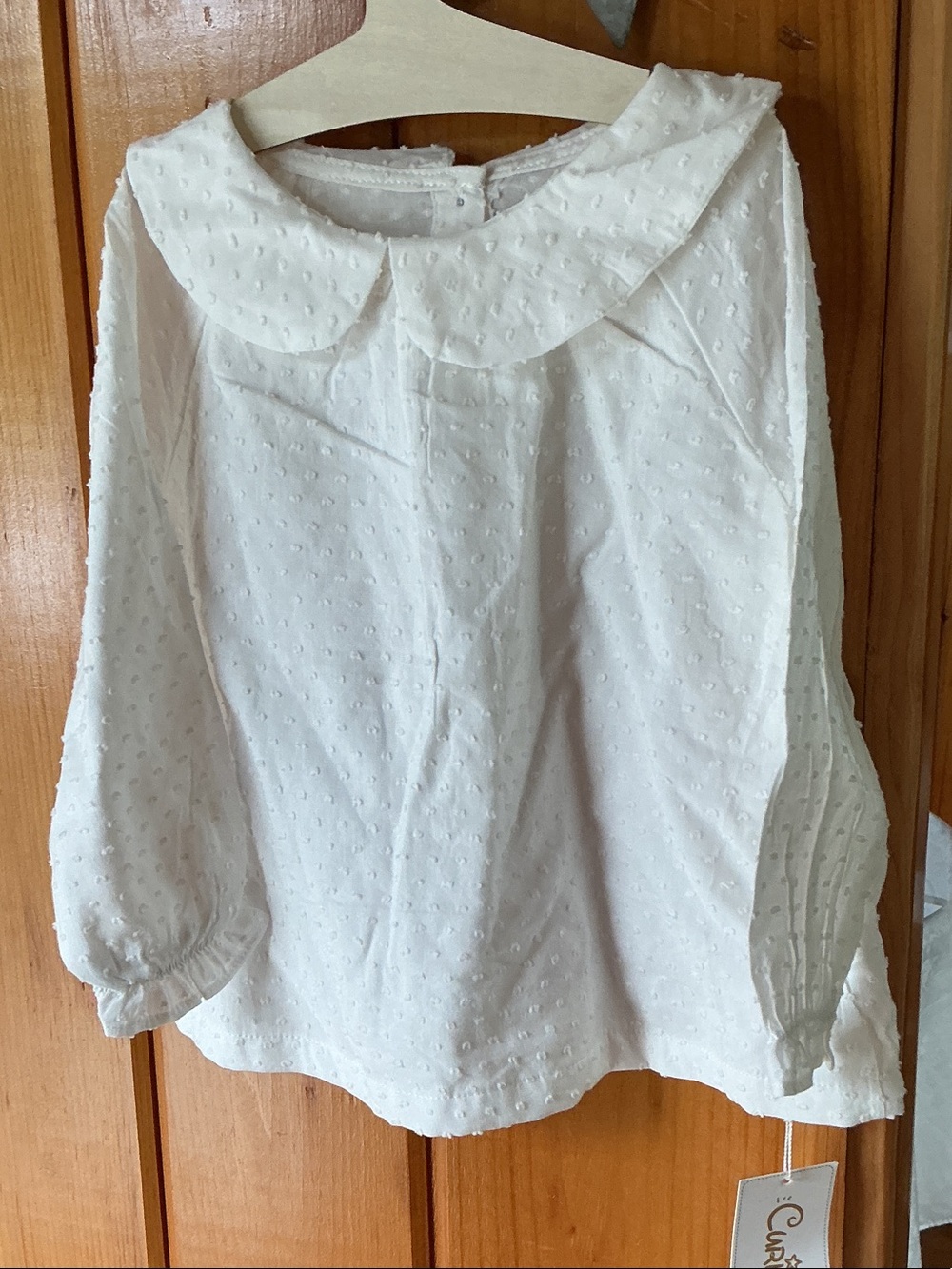 Curipeer  Ripe White Swiss Dot Peter Pan Collar Blouse 100% cotton